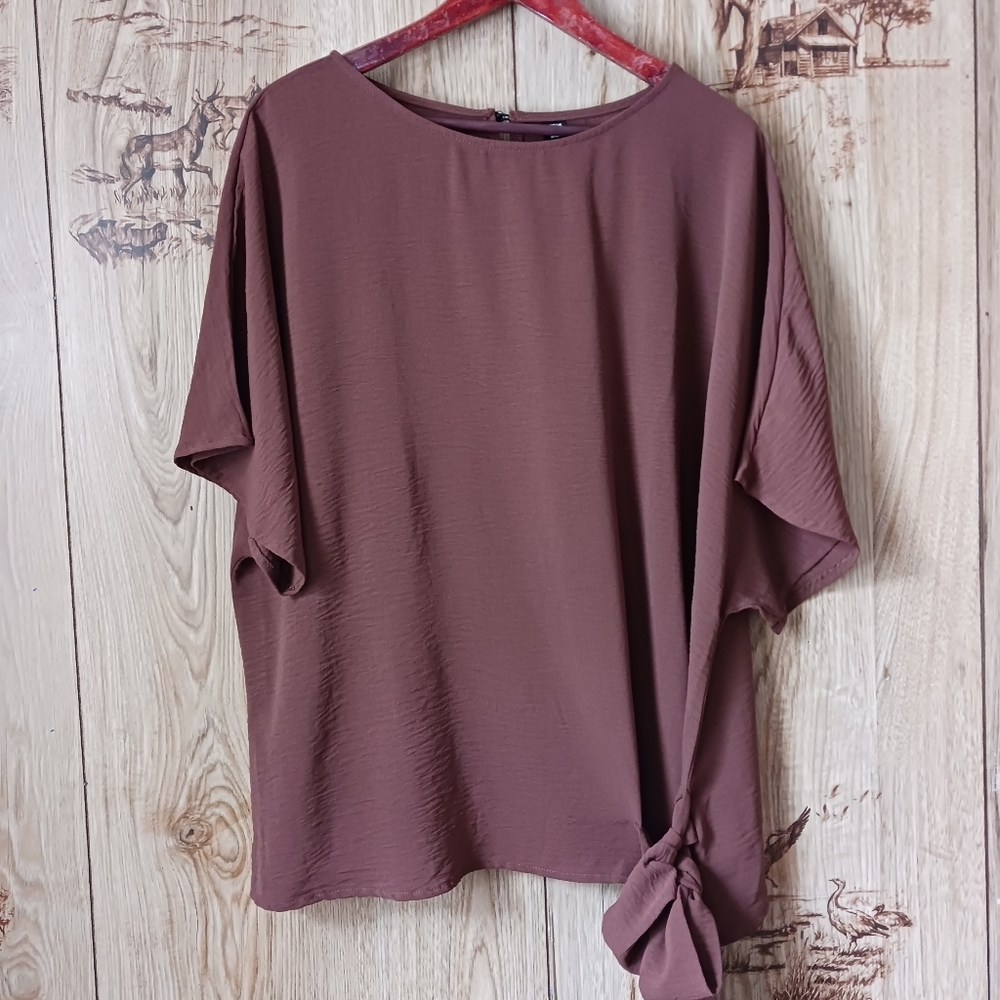 Shein Curve Chocolate Brown Bat Wing Crepe Blouse Size 3XL - Picture 3 of 10